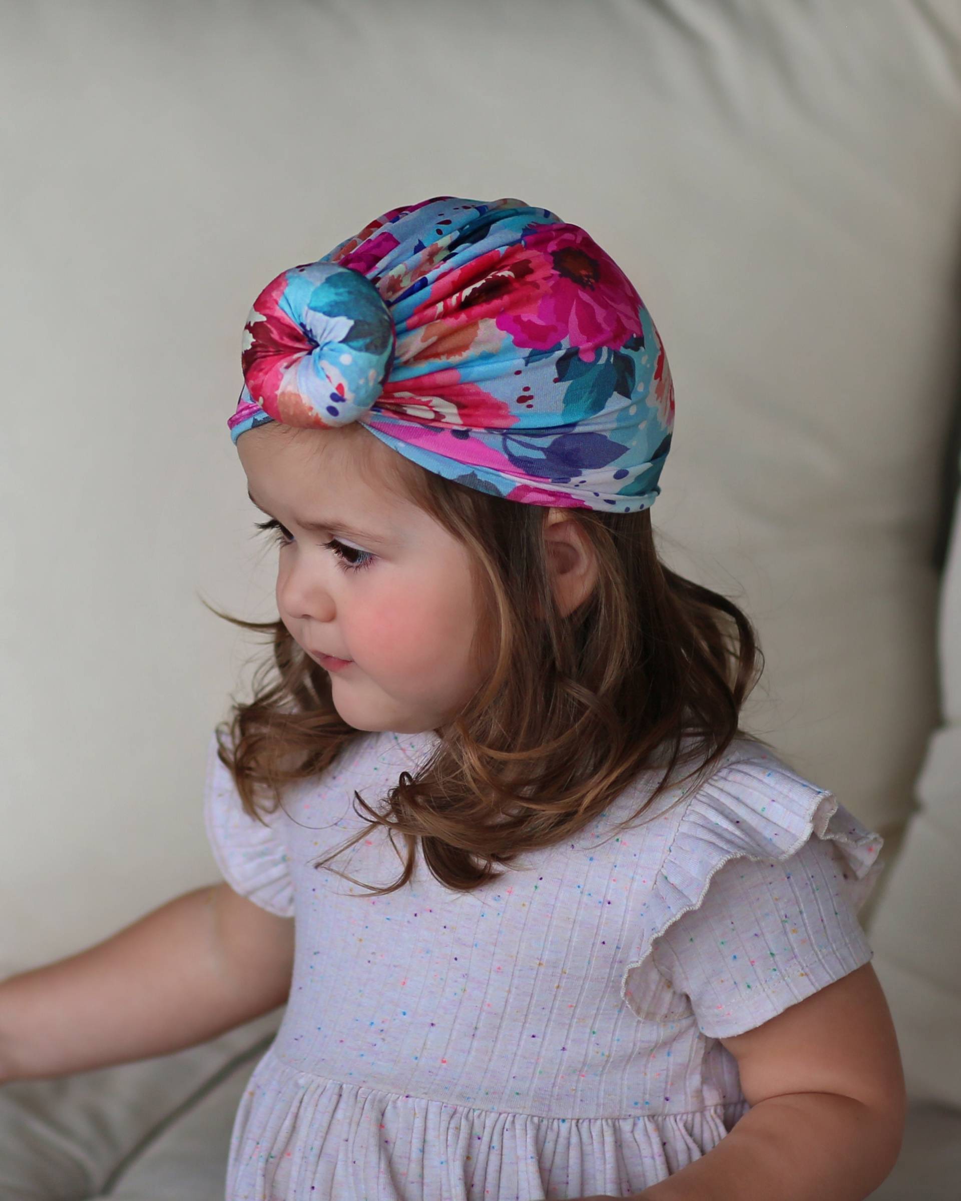 Petrol Und Pink Pastell Blumen Turban - Baby Kleinkind Knoten Kopftuch von shopWhitneyElizabeth