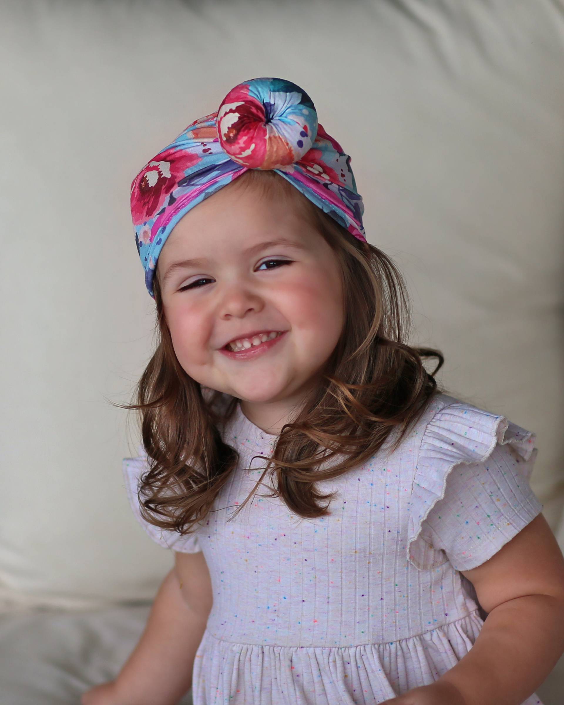 Petrol Und Pink Pastell Blumen Turban - Baby Kleinkind Knoten Kopftuch von shopWhitneyElizabeth