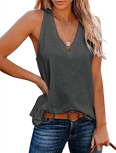 shownicer Basic Tank Top V Ausschnitt Damen Sommer äRmellose Tshirt Raceback Sport Vest Top A Grau XXL von shownicer