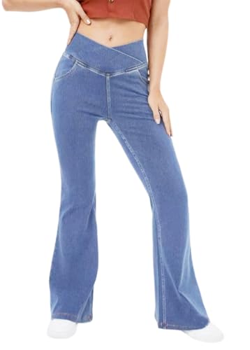 shownicer Bootcut Jeans Damen High Waist Stretch Jeggings Schlaghose Flared Jean mit 4 Taschen Jeanshose A Hellblau 3XL shownicer Bootcut Jeans Damen High Waist Stretch Jeggings Schlaghose Flared Jean mit 4 Taschen Jeanshose A Hellblau 3XL von shownicer
