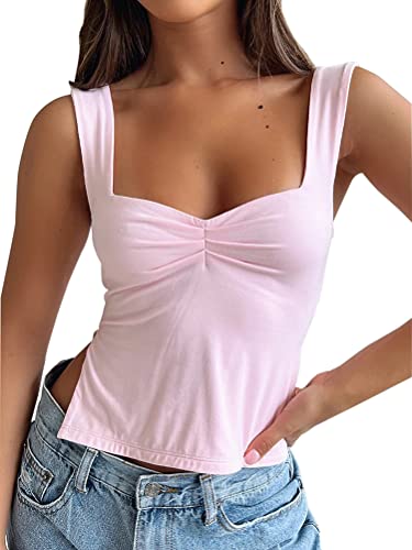 shownicer Damen Ärmelloses Top Eng Sexy Y2K Tops Tank Crop Top mit Cut Out Bauchfreies Oberteil Sommer Cropped Shirt Tanktops Frauen Slim Fit Streetwear B Rosa S von shownicer