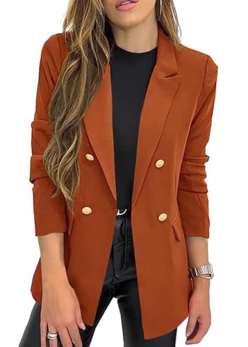 shownicer Damen Blazer Casual Open Front Cardigan Langarm Elegant Blazer Sakko Einfarbig Slim Fit Revers Geschäft Büro Jacke Kurz Mantel Anzüge Bolero mit Tasche A Braun M von shownicer