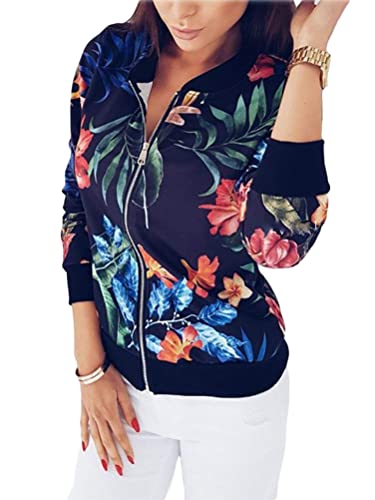 shownicer Damen Casual Jacke Blumenmuster Langarm Bomberjacke Reißverschluss Stehkragen Outwear Kurz Coat Herbst Frühling Leicht Jacke A Schwarz M shownicer Damen Casual Jacke Blumenmuster Langarm Bomberjacke Reißverschluss Stehkragen Outwear Kurz Coat Herbst Frühling Leicht Jacke A Schwarz M von shownicer