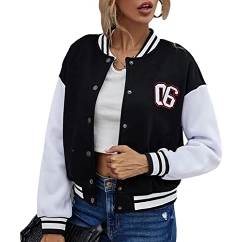 shownicer Damen College Jacke Baseball Sportjacke Sweatjacke Winterparka Jacke Herren Patchwork Jacket Hoodie Mode Streetwear Vintage Schwarz M von shownicer