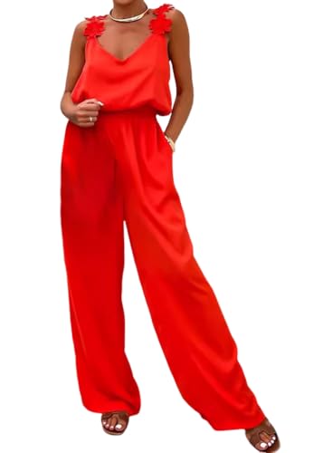 shownicer Damen Elegant Jumpsuit V-Ausschnitt Lang Overall Hosenanzug Armellos Playsuit Romper A Rot L shownicer Damen Elegant Jumpsuit V-Ausschnitt Lang Overall Hosenanzug Armellos Playsuit Romper A Rot L von shownicer