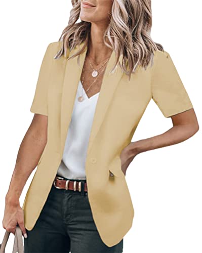 shownicer Damen Elegant Kurzarm Blazer Einfarbig Revers Slim Fit Geschäft Büro Jacke Mantel Casual Anzüge Business Bolero Sakko A Aprikose 3XL von shownicer