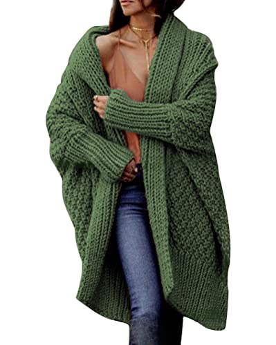 shownicer Damen Lang Strickjacke Oversize Langarm Sweater Cardigan Casual Strickmantel Herbst Outerwear A Grün S von shownicer