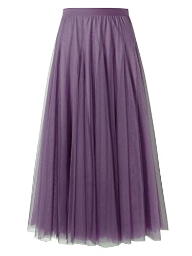 shownicer Damen Maxirock Chiffon Lang Rock Frauen Boho Festlich Freizeitrock Einfarbig Langrock Hochzeit Cocktail Hohe Taille Skirt A Violett L von shownicer