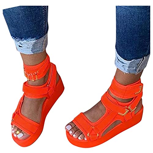 shownicer Damen Plateau Sandaletten mit Keilabsatz Ethno Damen Sandalen Casual Damen Sommer Wedge Peep Toe High Heel Plattform Pantoletten Flache Schuhe C Orange 40 EU von shownicer