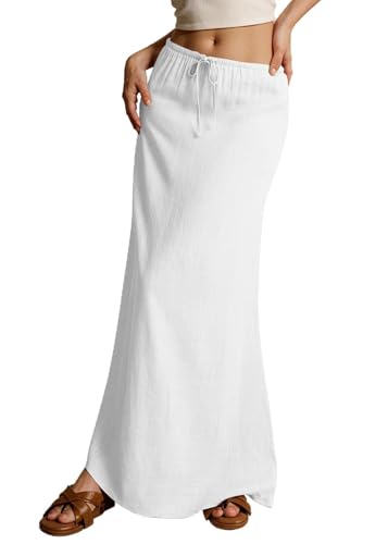 shownicer Damen Retro Langrock Elastische Taille Maxirock Baumwolle Leinen Rock Sommerrock A Weiß M shownicer Damen Retro Langrock Elastische Taille Maxirock Baumwolle Leinen Rock Sommerrock A Weiß M von shownicer