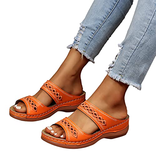 shownicer Damen Sandalen Sommer Comfort Peeptoe Plateau Pantoletten Offene Schuhe Flache Flip Flops Elegante Damen Römische Clogs Flache Sandalen C Orange 39 EU von shownicer