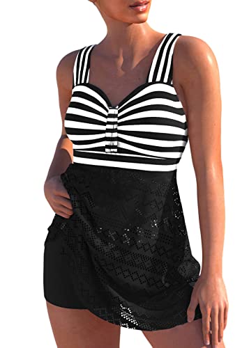 shownicer Damen Spitze Tankini Beachwear Push Up Einfarbig Zweiteilig Badeanzug Zweiteiliger Tankini Set Strand Schwimmanzug Swimsuits Bikini Tank Top und Shorts B Schwarz XL von shownicer