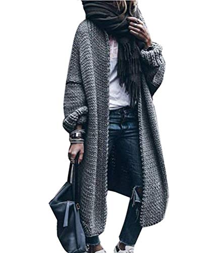 shownicer Damen Strickjacke Cardigan Pullover Langarm Oversize Winter Herbst Cardigan Lang Mantel Oversize Übergangsjacke Grobstrick Strickmantel Sweater Outwear Grau 3XL von shownicer