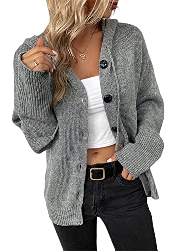 shownicer Damen Strickpullover Hoodie Winter Strickjacke Lange Ärmel Winterjacke Casual Winterpullover Strickpulli Pullover Sweater A Grau S von shownicer