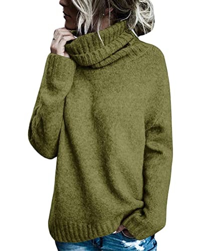 shownicer Damen Strickpullover Sweater Rollkragen Pullover Kuscheliger Jumper Strick Pulli Oversize Grün M von shownicer