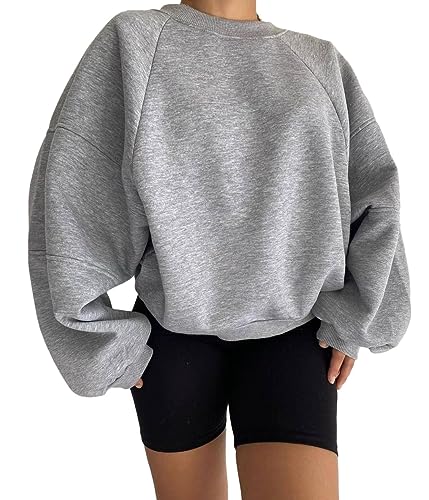 shownicer Damen Sweatshirt Briefe Drucken Langarm Rundhals Pullover Warm Pulli Oversized Casual Bequem Teenager Mädchen Hoodie Sportbekleidung H Grau L von shownicer