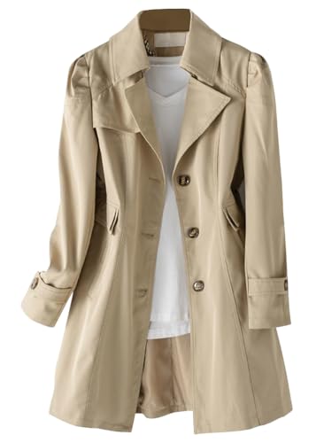 shownicer Damen Trenchcoat Jacke Cardigan Langer Mantel Winddichter Wintermantel Windjacke Übergangsmantel mit Taschen Einfarbig Revers Damenmantel mit Knöpfen A1 Khaki M shownicer Damen Trenchcoat Jacke Cardigan Langer Mantel Winddichter Wintermantel Windjacke Übergangsmantel mit Taschen Einfarbig Revers Damenmantel mit Knöpfen A1 Khaki M von shownicer