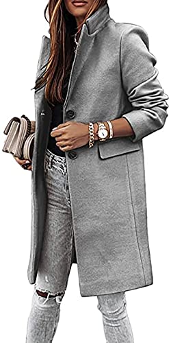 shownicer Damen Trenchcoat Langarm Elegante Schlanke Knöpfe Langer Mantel Oberbekleidung Winddichter Herbst Jacke Parka mit Reverskragen D Grau XL von shownicer