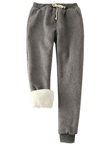 shownicer Damen Warme Gefüttert Jogginghose Frauen Warme Winter Fleece Futter Jogginghose Sweathose Sweatpants Kordel Regular Fit Running Jogger Pants Dunkelgrau XXL von shownicer