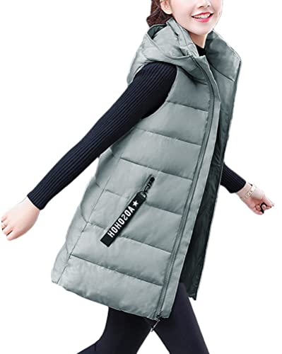 shownicer Daunenweste Damen Lang Wintermantel Vest mit Kapuze Ärmellose Warmer Daunenmantel mit Taschen Steppweste Daunenjacke Steppjacke Outdoor Weste C Grau L von shownicer