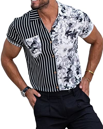 shownicer Hawaiihemd Herren Sommer Kurzarm Hawaii Hemd Bedruckter Strand Beilaufig Casual Shirts Freizeit Shirts für Männer Sommerhemd Button Down Kurzarmhemd A1 Schwarz 5XL von shownicer