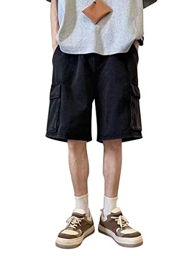 shownicer Herren Baggy Jeanshorts Hip Hop Denim Shorts Straßentanz Kurze Hosen Teenager Jungen Skateboard Hose Cargoshorts Sommer Bermuda Jeans Shorts A Schwarz 3XL von shownicer