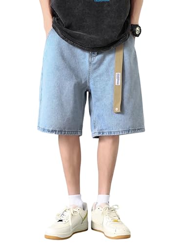 shownicer Herren Baggy Jeanshorts Hip Hop Denim Shorts Straßentanz Kurze Hosen Teenager Jungen Skateboard Hose Cargoshorts Sommer Bermuda Jeans Shorts O Hellblau XS von shownicer