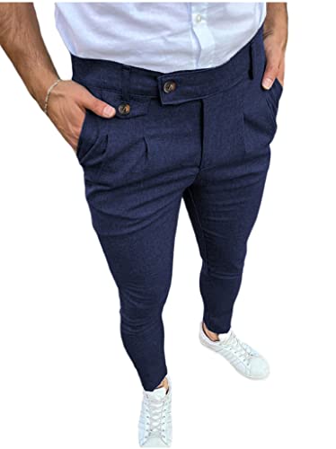 shownicer Herren Chino Hose Chinos Stoffhose Chinohose Anzughose Anzug Herrenhose Röhrenhose Pants Elegant Business Slim Fit Regular Klassisch B Blau M von shownicer