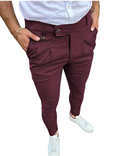 shownicer Herren Chino Hose Chinos Stoffhose Chinohose Anzughose Anzug Herrenhose Röhrenhose Pants Elegant Business Slim Fit Regular Klassisch B Weinrot M von shownicer