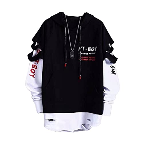 shownicer Herren Kapuzenpullover Hip Hop Streetwear Hoodie Patchwork Langarm Sweatjacke Sweatshirts Pullover Mit Kapuze Casual E Schwarz XL von shownicer