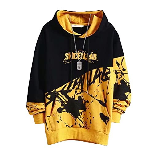 shownicer Herren Kapuzenpullover Hip Hop Streetwear Hoodie Patchwork Langarm Sweatjacke Sweatshirts Pullover Mit Kapuze G Gelb XXL von shownicer