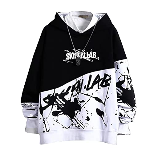 shownicer Herren Kapuzenpullover Hip Hop Streetwear Hoodie Patchwork Langarm Sweatjacke Sweatshirts Pullover Mit Kapuze G Schwarz 3XL von shownicer