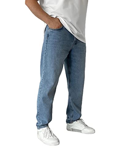 shownicer Jeans Herren Regular Fit Straight Basic Style Stretch Denim Hose Vintage Baggy Männer Blau Jeanshose Hip Hop Teenager Jungen Streetwear Hellblau L von shownicer