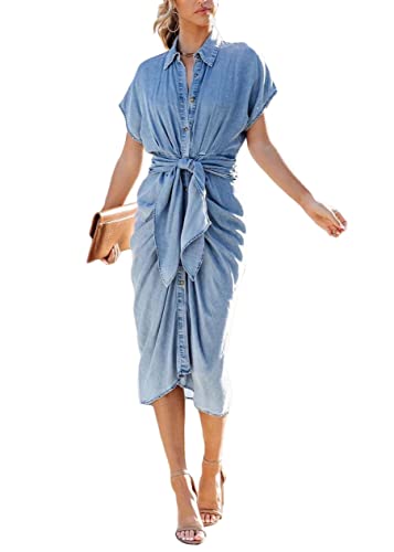shownicer Jeanskleider Damen Denimkleid Sommerkleid V-Ausschnitt Kurzarm Strandkleider Einfarbig Lose Tunika Hemd Blusenkleid Jeanskleid Maxi Kleid Jeans Kleider E Blau 3XL shownicer Jeanskleider Damen Denimkleid Sommerkleid V-Ausschnitt Kurzarm Strandkleider Einfarbig Lose Tunika Hemd Blusenkleid Jeanskleid Maxi Kleid Jeans Kleider E Blau 3XL von shownicer