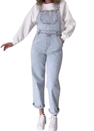 shownicer Jeanslatzhose Damen Latzhose Jeans Hose Vintage Loose fit Jumpsuit Overall Denim Playsuit Romper B Hellblau M von shownicer