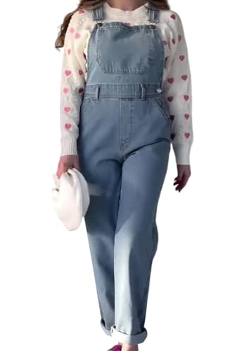 shownicer Jeanslatzhose Damen Latzhose Jeans Hose Vintage Loose fit Jumpsuit Overall Denim Playsuit Romper D Hellblau XS von shownicer