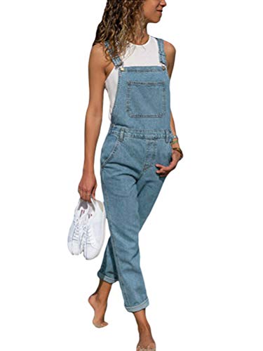 shownicer Jeanslatzhose Damen Latzhose Jeans Lange Hose Denim Overall Jumpsuit Playsuit Jeans Vintage Loose Fit Hoseanzug Romper B Hellblau S von shownicer