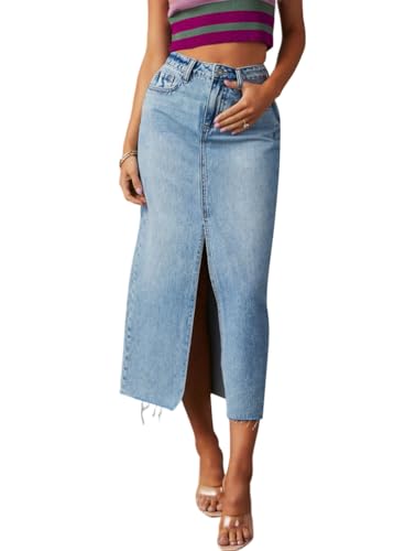 shownicer Langer Damen Jeansrock A-Linie Mit Seitlichem Schlitz Und Hoher Taille Unregelmäßig Geknöpfter Midirock A Hellblau XL shownicer Langer Damen Jeansrock A-Linie Mit Seitlichem Schlitz Und Hoher Taille Unregelmäßig Geknöpfter Midirock A Hellblau XL von shownicer