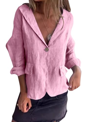 shownicer Leinenblazer Damen Leicht Leinen Blazer Sommerjacke Tailliert Sommer Übergangsjacke Elegant 3/4 Ärmel Anzugjacke Blazerjacken Knöpfe Sakko Hemdjacke Leinen Jacke A Rosa 3XL shownicer Leinenblazer Damen Leicht Leinen Blazer Sommerjacke Tailliert Sommer Übergangsjacke Elegant 3/4 Ärmel Anzugjacke Blazerjacken Knöpfe Sakko Hemdjacke Leinen Jacke A Rosa 3XL von shownicer