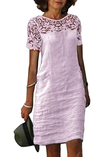 shownicer Leinenkleid Damen Kurzarm Sommerkleid mit Spitzen Boho Kleid Strandkleid Knielang Leinenkleider Baumwolle Leinen Blusenkleid Freizeitkleid Elegant Sommer Tunika Kleid A Violett XXL shownicer Leinenkleid Damen Kurzarm Sommerkleid mit Spitzen Boho Kleid Strandkleid Knielang Leinenkleider Baumwolle Leinen Blusenkleid Freizeitkleid Elegant Sommer Tunika Kleid A Violett XXL von shownicer
