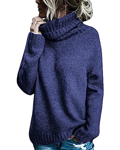 shownicer Pullover für Damen Elegant Winter Warm Halten Irregulär Rollkragen Strickpullover Grobstrickpullover Casual Lose Langarm Pulli Oberteile Sweater Kuscheliger Jumper Blau XL von shownicer