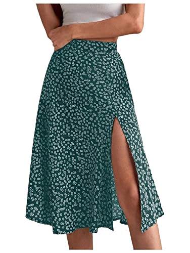 shownicer Rock Damen Polka Dot Elastische Taille Faltenrock Sommer Chiffon Midi Rock Swing Elegant Plisseerock mit Taschen A Grün M von shownicer