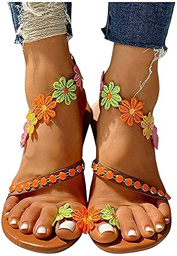 shownicer Sandalen Damen Plateau Keilsandalen Frauen Sandaletten Keilabsatz Sommerschuhe Flatform Slingback Orange 41 EU von shownicer