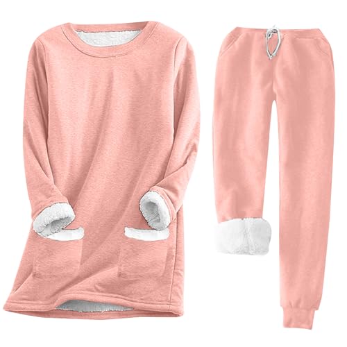 shownicer Schlafanzug Damen Fleece Lang Winter Pyjama Warm Fleece Hausanzug Kuschelig Schlafanzug Flauschig Fleece Pyjama Set Mit Langarm Oberteile Und Pyjamahose A Rosa L von shownicer