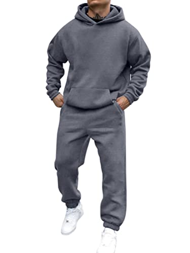 shownicer Sportbekleidung Trainingsanzug Herren Einfarbig Hoodie Mit Kapuze Langarm Mit Taschen Hausanzug 2-Teilig Herbst Winter Kapuzenjacke Jogginghose Jogginganzug Set A Dunkelgrau S von shownicer