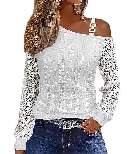 shownicer Tops Damen Langarm Rundhal Oberteile Bedruckte Bluse Damen Elegant Lässige Hemd Knopfleiste F Weiß04 S von shownicer