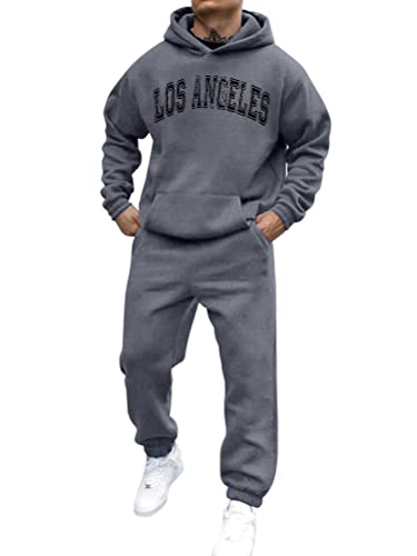 shownicer Trainingsanzug Herren Sportbekleidung Los Angeles Druck Hoodie Mit Kapuze Langarm Mit Taschen Hausanzug 2-Teilig Herbst Winter Kapuzenjacke Jogginghose Jogginganzug Set B Dunkelgrau 3XL von shownicer