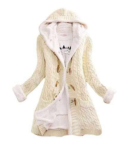 shownicer Winterjacke Damen Kapuzenjacke Hupenknopf Warm Dicker Windproof Lang Mantel Übergangsjacke Wintermantel Oversize Outdoorjacken Stricken Strickjacken Herbst Winter Outwear Aprikose L von shownicer