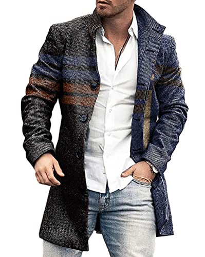 shownicer Wintermantel Herren Langarm Stehkragen Trenchcoat Schlank Business Freizeit Winddichte Mantel mit Knopf Winter Warm Cardigan Lang Outwear Jacke C Schwarz XL von shownicer