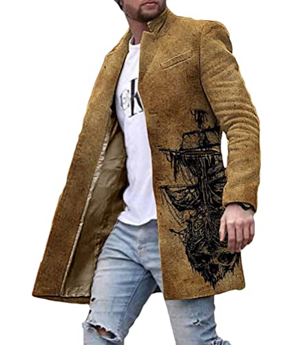 shownicer Wintermantel Herren Langarm Stehkragen Trenchcoat Schlank Business Freizeit Winddichte Mantel mit Knopf Winter Warm Cardigan Lang Outwear Jacke F Braun XL von shownicer